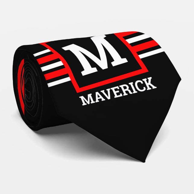 Corbata Rayas geométricas Rojo Blanco Negro (Enrollado)