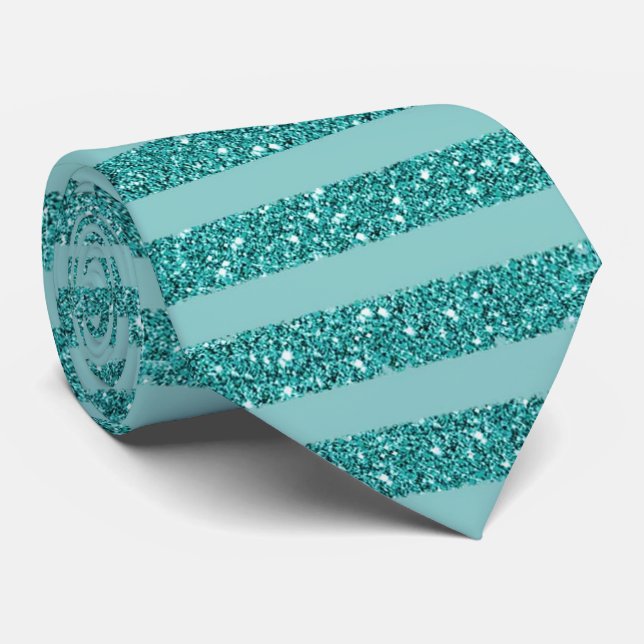Corbata Rayas Horizontales de Estilo Brillo Verde Turquesa (Enrollado)