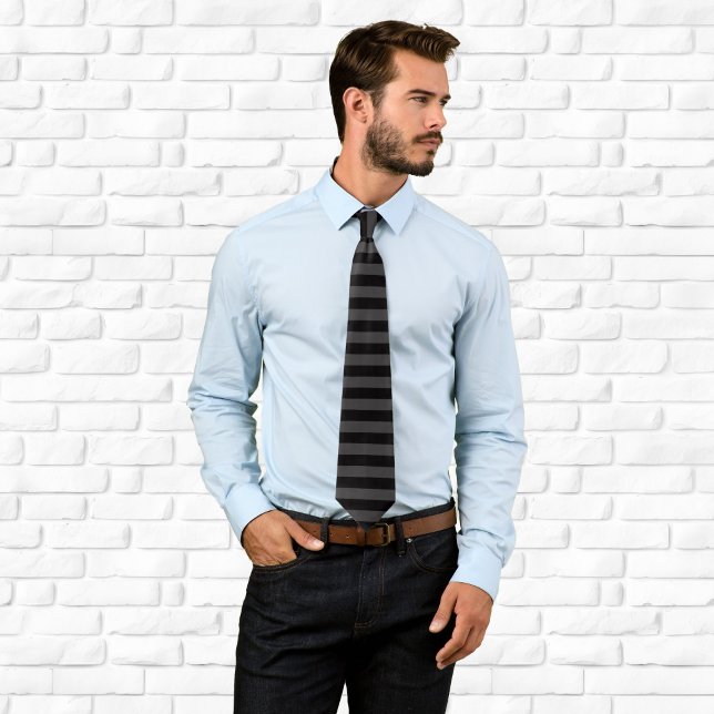 Corbata Rayas horizontales negras y grises oscuras (Black and Dark Grey Horizontal Stripe Neck Tie)