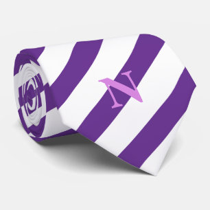 Corbata rayas modernas blancas y violetas monograma corbat