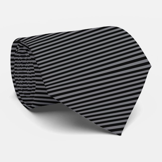 Corbata Rayas negras y grises hipnóticas ultrafinas (Enrollado)