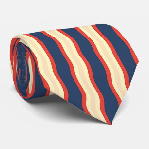 Corbata Rayas onduladas crema azul rojo repetidas