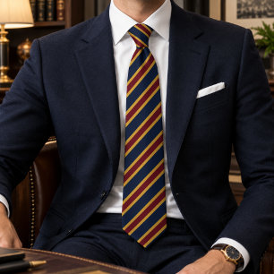 Corbata Rayas Preppy Azul Marino Burgundy Oro