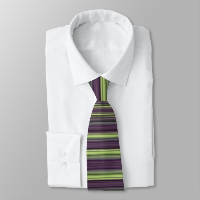 Corbata Rayas púrpuras y verdes elegantes (Atado)