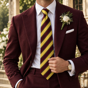 Corbata Rayas Regimentales Amarillo Mantequilla y Borgoña