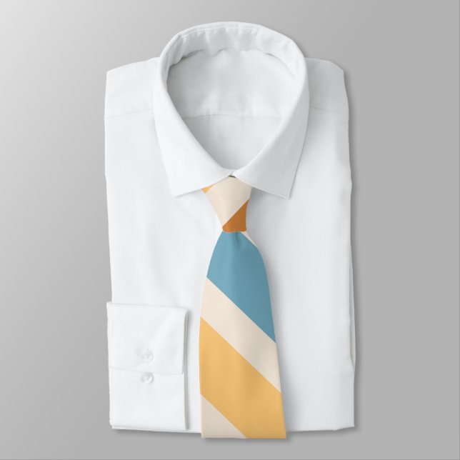 Corbata Rayas Retro Diagonales Azules y Naranjas Groovy (Atado)