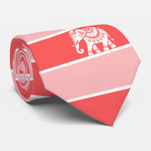 Corbata Rayas rojas y rosadas con elefante blanco