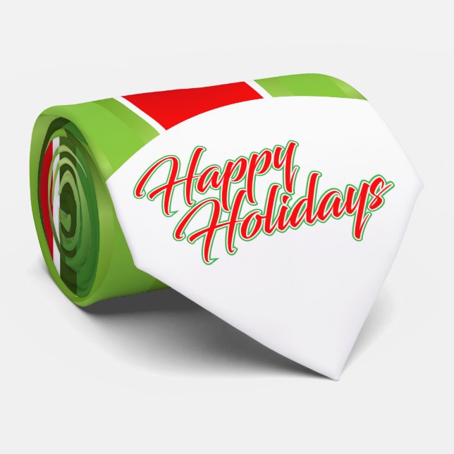 Corbata Rayas Rojas y Verdes con Felices Fiestas en (Enrollado)