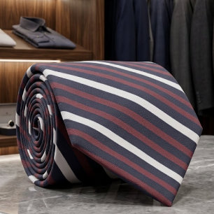 Corbata Rayas Rojo Opaco, Gris Purpúreo y Blanco Fantasma