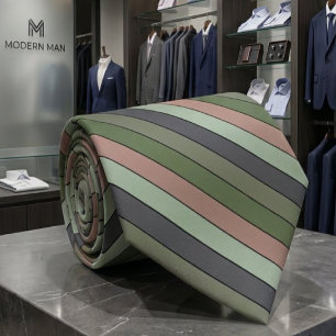 Corbata Rayas verdes de cáscara de nuez de pistacho y melo