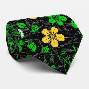 Corbata RB02.Reborn Flores Patrón Capas.Fondo Negro