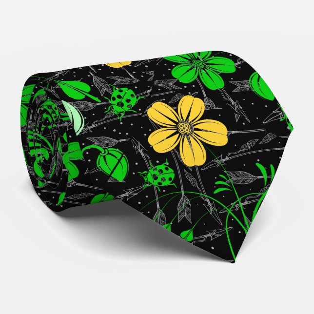 Corbata RB02.Reborn Flores Patrón Capas.Fondo Negro (Enrollado)