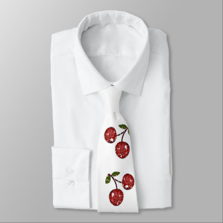 Corbata RB Rockabilly Muy Cerezas Cerezas En Blanco