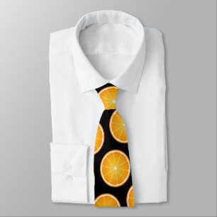 Corbata Rebanadas de naranja jugosa fresca patrón en negro