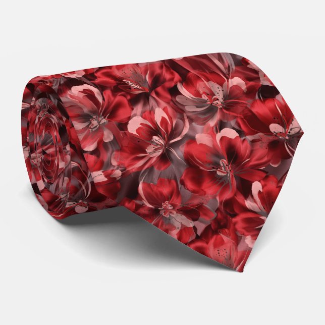 Corbata Red Abstract Floral Pattern (Enrollado)