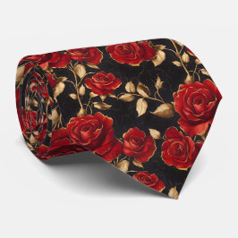 Corbata Red and Gold Roses On Black