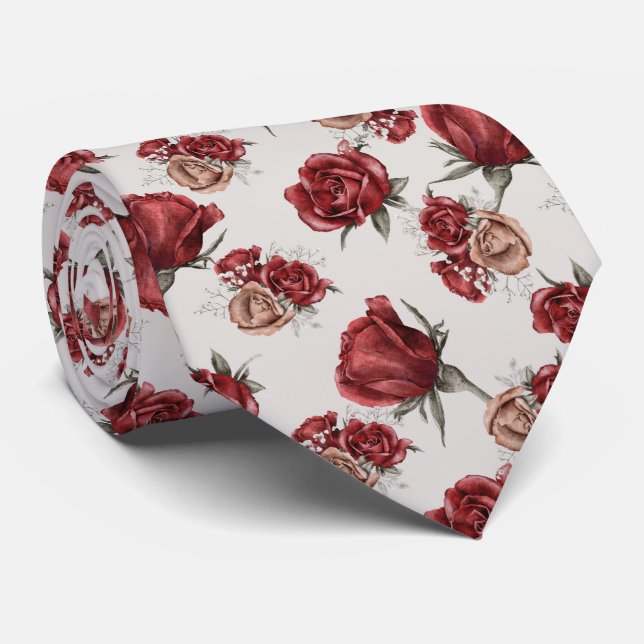 Corbata Red and Gold Roses On White (Enrollado)