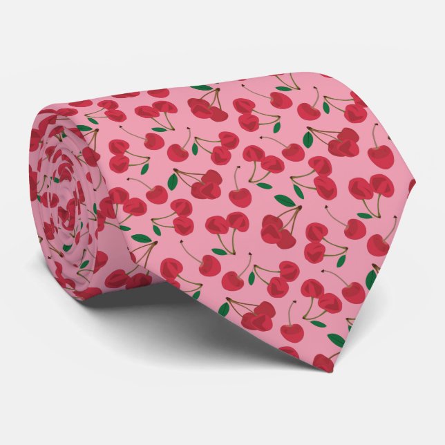 Corbata red cherry pink background (Enrollado)
