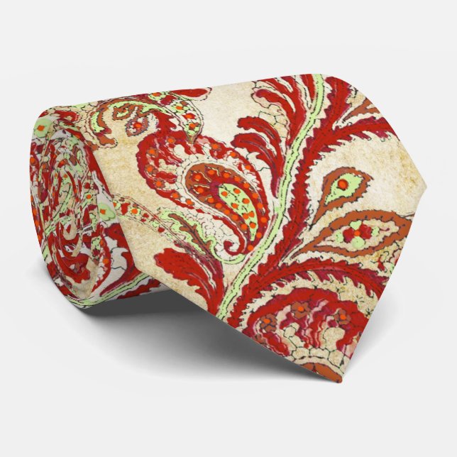 Corbata Red Coral Lime Paisley Boda Tie (Enrollado)