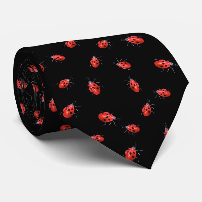 Corbata  Red Lady Bugs on Black (Enrollado)