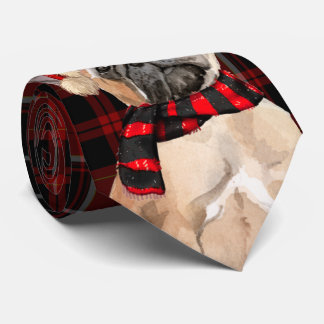 Corbata Red Plaid y un dulce Navidad de Bulldog francés