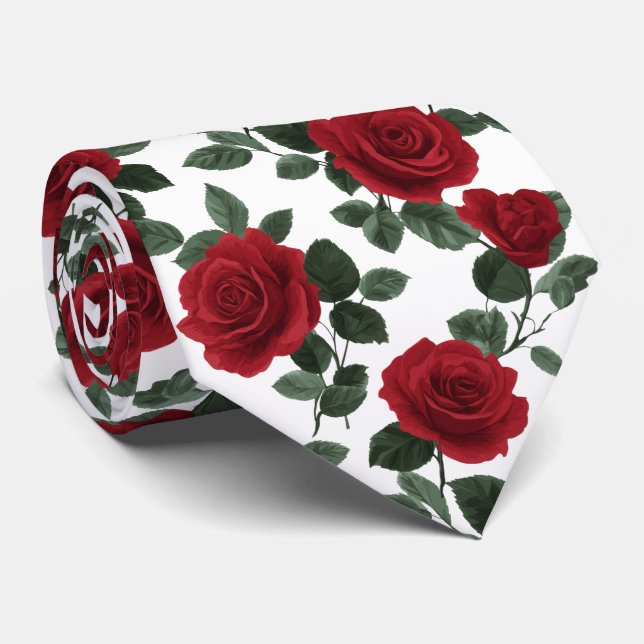 Corbata Red Rose Floral Pattern (Enrollado)
