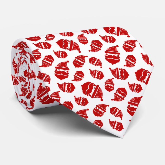 Corbata Red Santa Head on White Background Pattern (Enrollado)