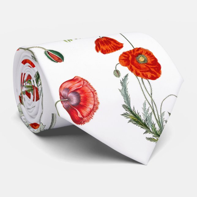 Corbata Red Watercolor Poppies Florals (Enrollado)