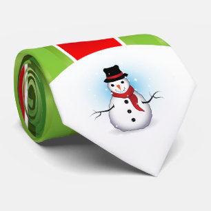 Corbata Red White and Green Stripes with Snowman on