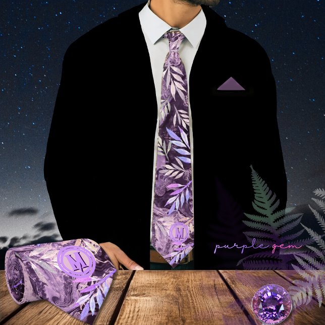 Corbata Reflexión de la luz de guijarros rosados púrpura (Purple Pink Gemstone Light Reflection Neck Tie)