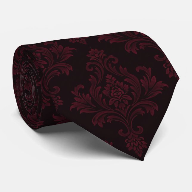 Corbata Regal Deep Burgundy Ornate Velvet-Effect Damask (Enrollado)
