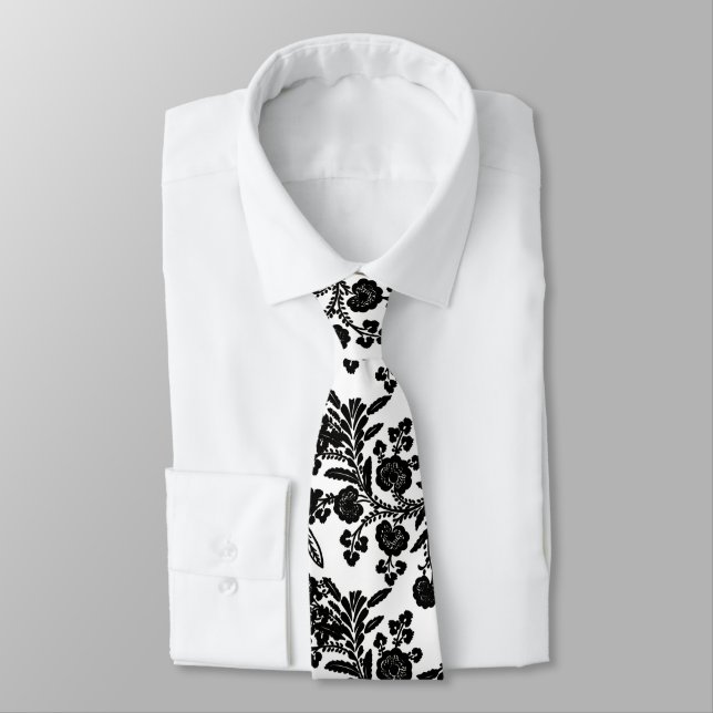 Corbata Regalo floral blanco y negro (Atado)