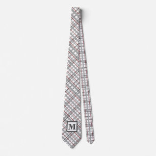 Corbata Regalo moderno en Monograma Rojo Gris Plateado Par