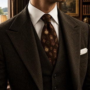 Corbata Reloj de Abuelo de Dinero Antiguo Espresso