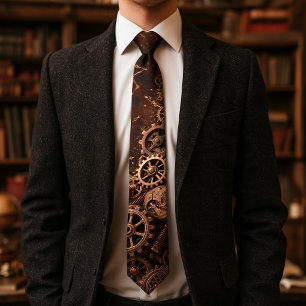 Corbata Relojería de vapor victoriana en bronce y cuero