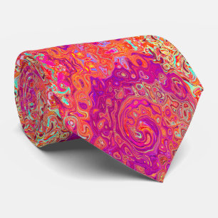 Corbata Remolino de mármol coral y púrpura abstracto retro