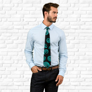 Corbata Remolinos de negro y azul acuático