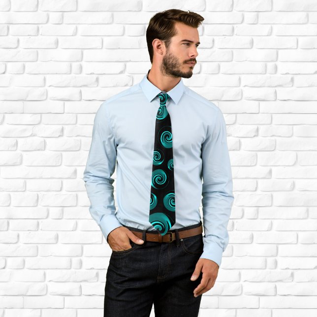 Corbata Remolinos de negro y azul acuático (Black and Aqua Teal Swirls Neck Tie)