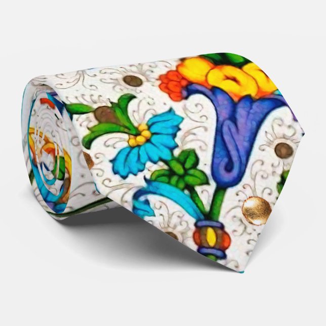 CORBATA REMOLINOS FLORALES AZULES DEL RENACIMIENTO (Enrollado)