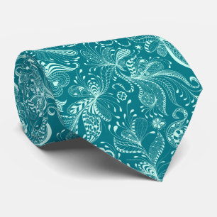 Corbata Remolinos florales exóticos verde claro y turquesa