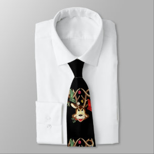 Corbata Reno Sonriente Decorado Con Ornamento De Navidad