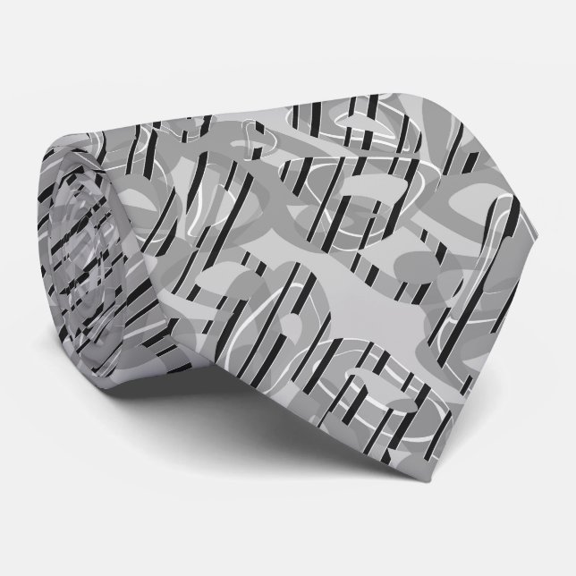 Corbata Resumen arte moderno rayado gris, blanco, negro (Enrollado)