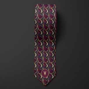 Corbata Resumen de borgoña, negro y oro flotante
