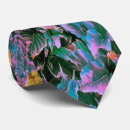 Corbata Resumen de Coral, Verde Rosa y Foliage de Jardín d