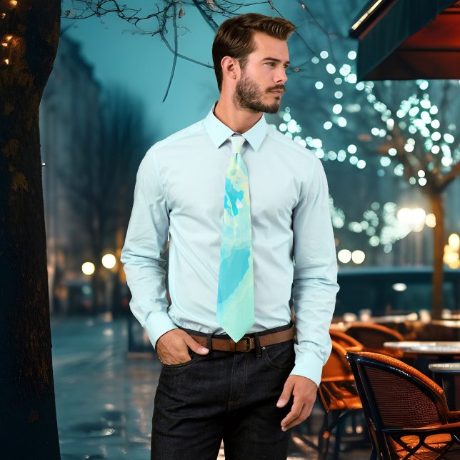 Corbata Resumen de marea acuática de ola oceánica (Eye-catching tie with an abstract turquoise blue watercolor inspired design.)