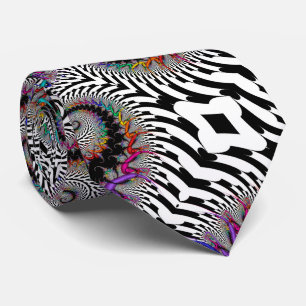 Corbata Resumen Espiral arcoiris Arte fractal blanco negro