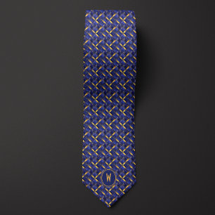 Corbata Resumen Faux Quilly Blue and Gold