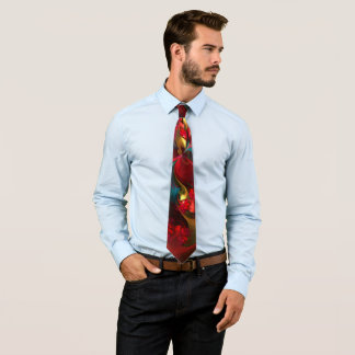 Corbata Resumen floral moderno Patrón verde rojo del arte