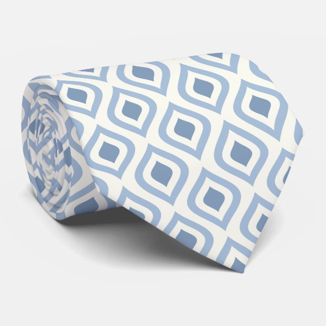 Corbata Resumen geométrico, azul y blanco roto (Enrollado)