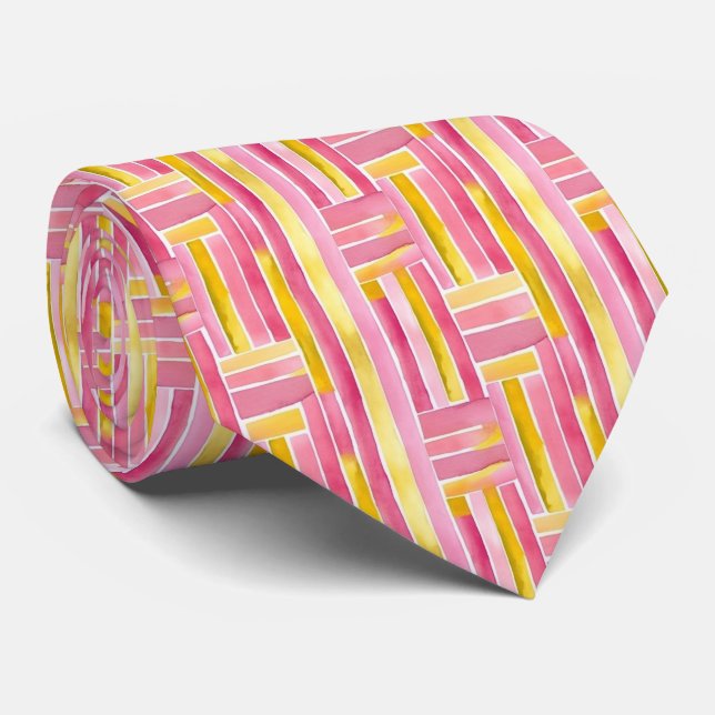 Corbata Resumen geométrico brillante de "Lemonada rosa" (Enrollado)